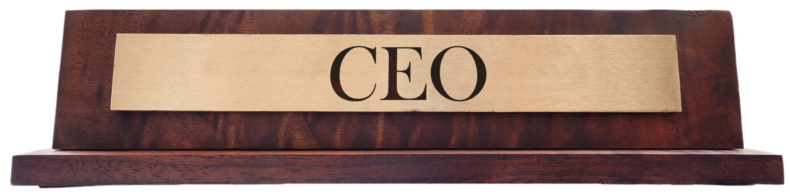 Desk nameplate with the word CEO
