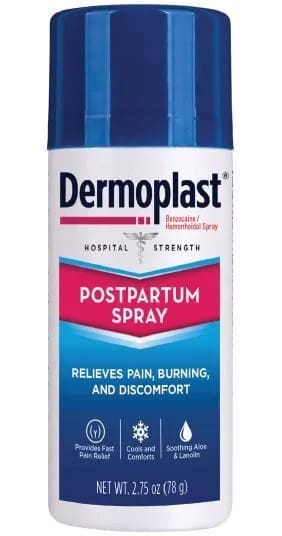 Dermoplast Postpartum Spray can relieves pain, burning, and discomfort.