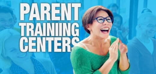 Parent training centers graphic with a woman laughing.