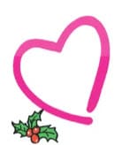 Pink heart outline with holly berries below