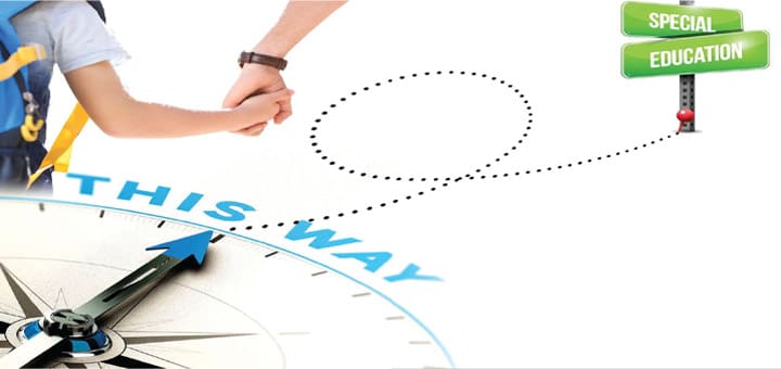 Compass pointing to "THIS WAY" with a dotted line leading to a "SPECIAL EDUCATION" signpost.