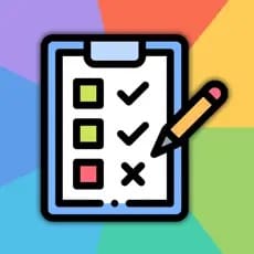 Checklist on a clipboard with a pencil, against a colorful background.