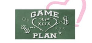 Game plan drawn on a chalkboard with a heart and symbols