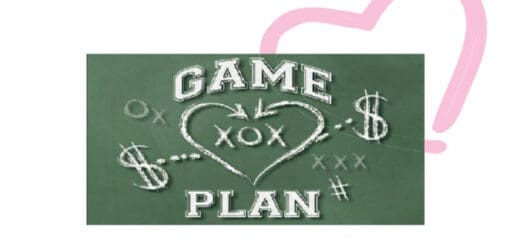 Game plan drawn on a chalkboard with a heart and symbols