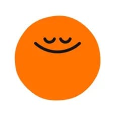 Orange circle with closed eyes and a smiling mouth.