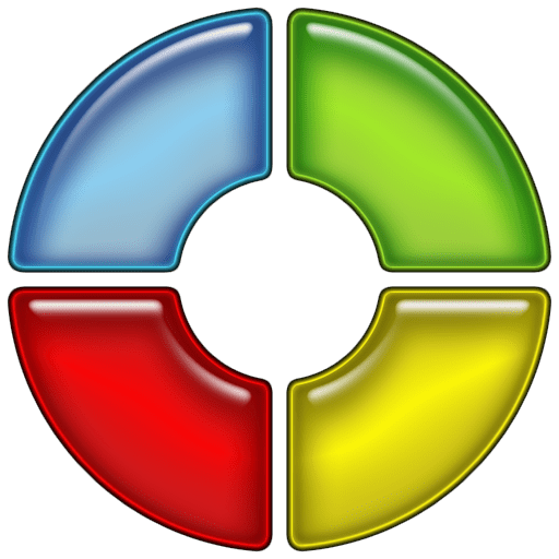 A circular icon divided into four colored segments: blue, green, red, and yellow.