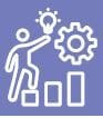 Person reaching for a lightbulb above a gear and bar graph.