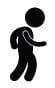 Person walking with head turned to the side