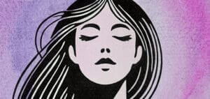 Illustration of a woman with eyes closed on a purple background