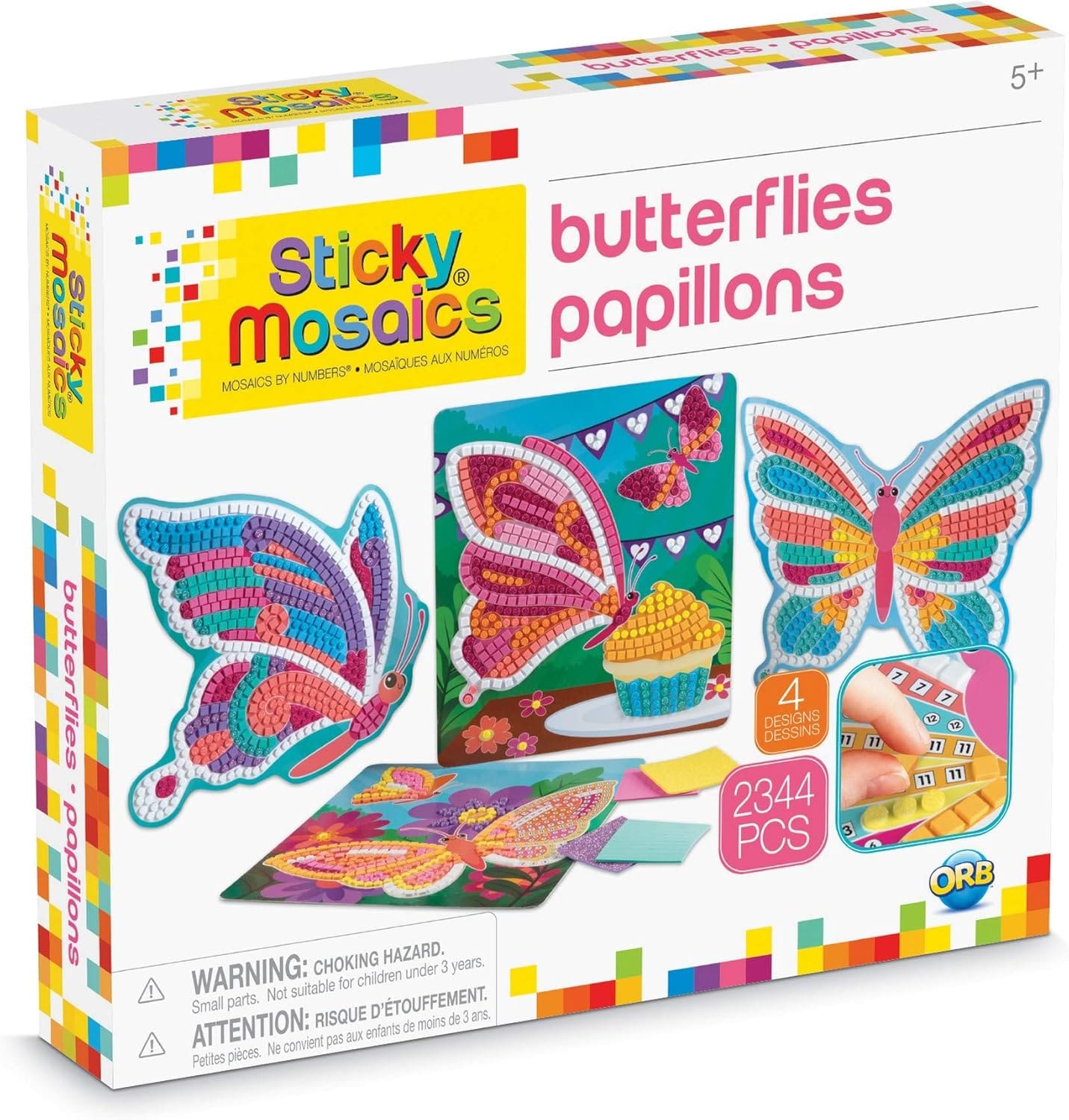 Box for Sticky Mosaics Butterflies art kit with colorful mosaic butterflies.