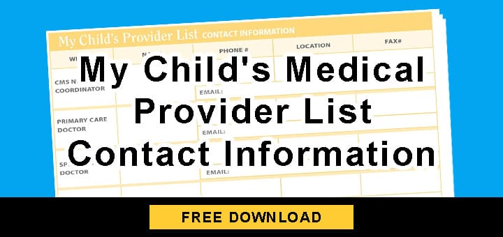 My Child's Medical Provider List Contact Information document