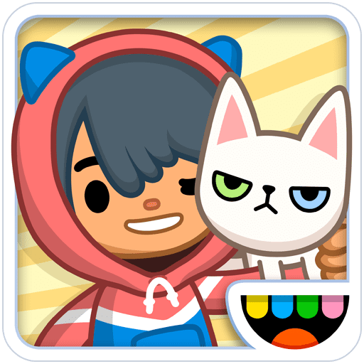 Toca Life Pets app icon featuring a cartoon character and a grumpy cat.