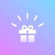 Gift icon with radiating lines on a gradient background.