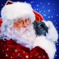 Santa Claus with a blue starry background