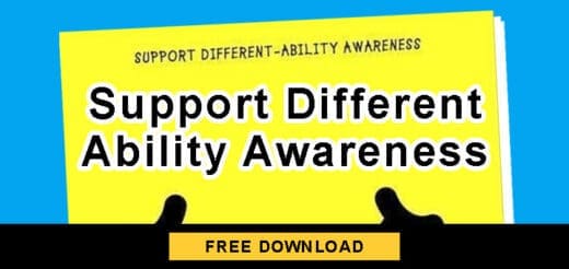 Yellow sign with "Support Different-Ability Awareness" text