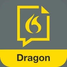 Dragon Anywhere app icon with a stylized flame inside a speech bubble and document outline.