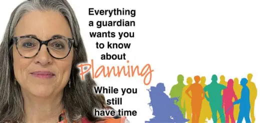 Woman with glasses and text about planning next to a group of colorful people silhouettes.