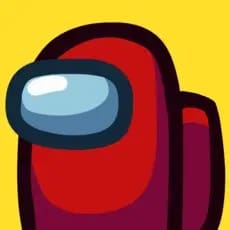 Red Among Us character against a yellow background