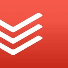 Todoist logo with three white checkmarks on a red background