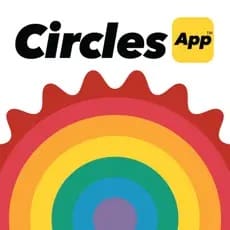 Circles App logo featuring concentric rainbow-colored circles beneath the text.