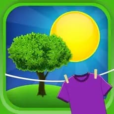 iDress for Weather app icon with a tree, sun, and t-shirt on a clothesline