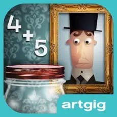 Mystery Math Town app icon with math symbols and a framed portrait