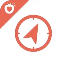 Compass icon with an apple inside a heart in the corner