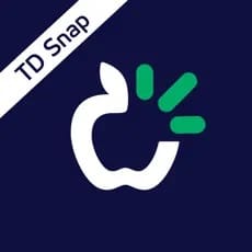 TD Snap logo with a white apple and green lines against a navy background
