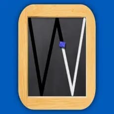 Wet-Dry-Try app icon with a wooden frame around a chalkboard showing letters.