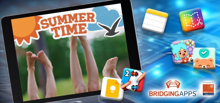 Tablet displaying "Summer Time" with children's legs and various app icons