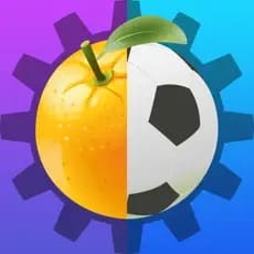 Eat & Move-O-Matic app icon with half an orange and half a soccer ball on a gear.