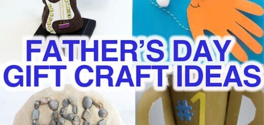 Collage of Father's Day gift craft ideas including a tie, a handprint card, and a trophy.