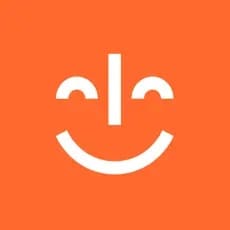 A white minimalist smiley face on an orange background.