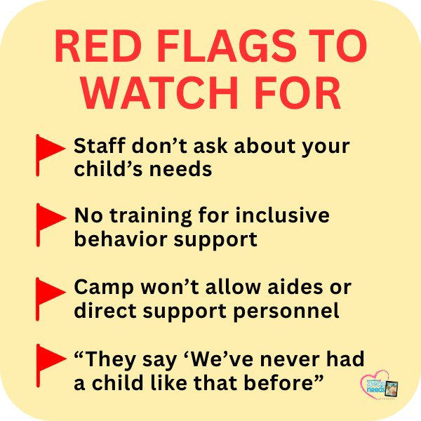 Red flags to watch for at summer camps regarding child needs and support.