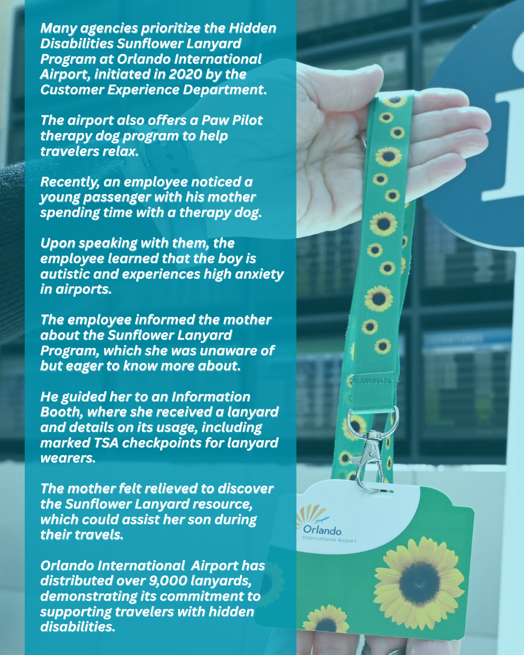 A close-up of a green Sunflower Lanyard with yellow sunflowers.