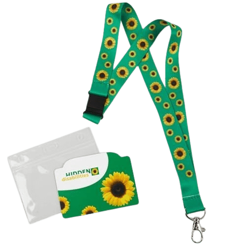 Sunflower lanyard and card holder with a repeating sunflower pattern