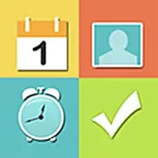 Visual schedule planner with icons for calendar, profile, clock, and checklist