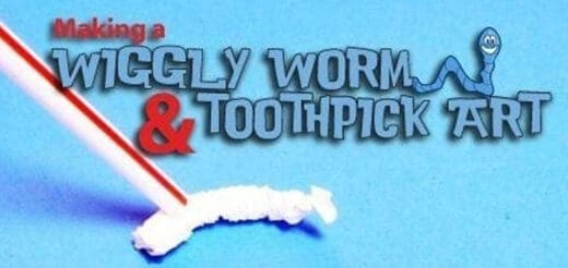 Wiggly worm and toothpick art with a straw.