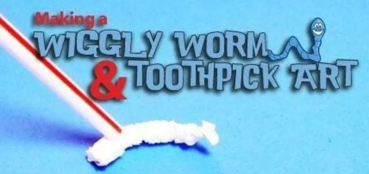 Wiggly worm and toothpick art with a straw.