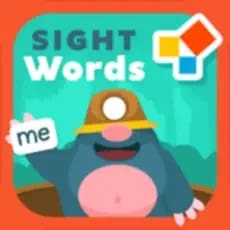 Sight Words Adventure app icon featuring a cartoon mole wearing a hard hat