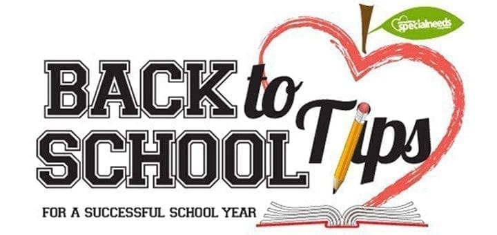 Back to School Tips" text with an apple heart, pencil, and open book.
