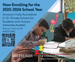Advertisement for Autism Academy of Arizona, a private school for students with autism.