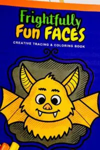 Frightfully Fun Faces Creative Tracing & Coloring Book cover with a cartoon bat.