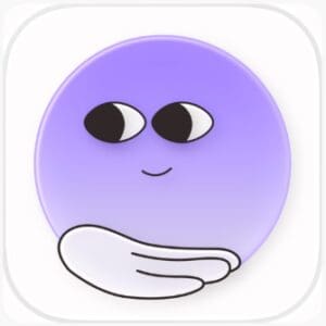 Tiimo app logo with a purple circle face and a white hand extended.