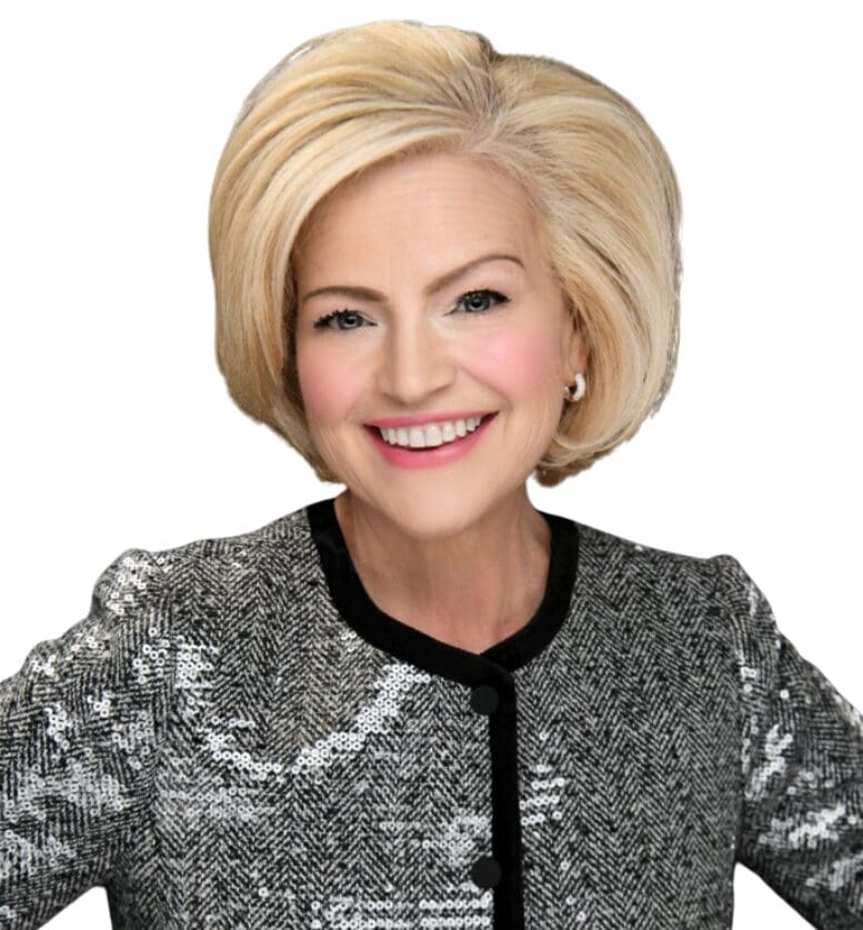 Karen Mayer Cunningham smiling with a white background