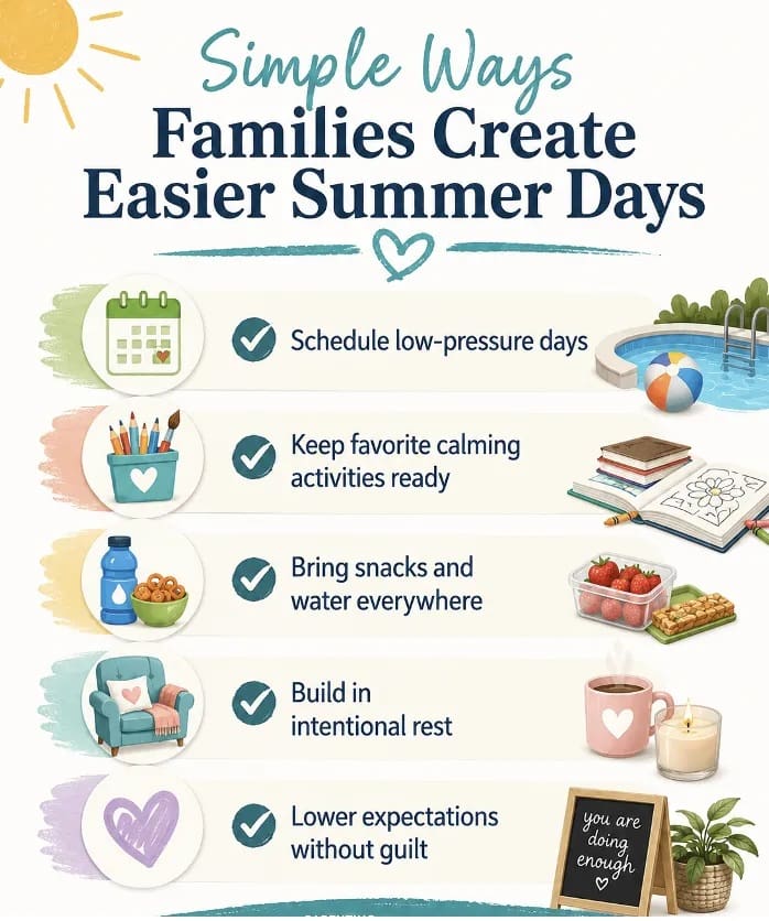 Simple Ways Families Create Easier Summer Days with tips and illustrations